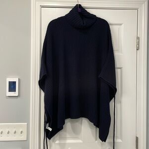 NWT LOFT Navy Ribbed Turtleneck Sweater Poncho Size M/L